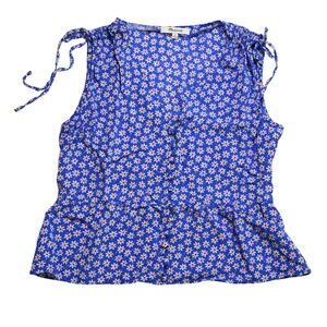 Madewell Bell Blue Mini Daisy Floral Tank Top Ruched Shoulder
